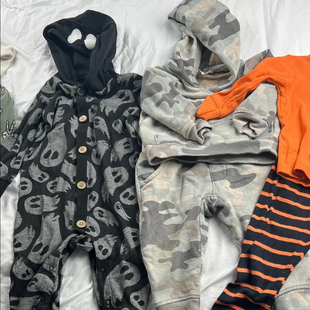 Baby Halloween Outfit 6 Sets - Orange & Black Striped Pants with Pumpkin Top 12M